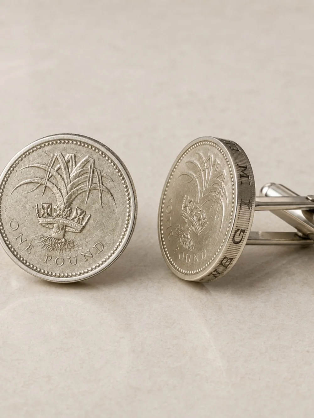 Welsh Heritage £1 Coin Cufflinks –Leek & Crown Design– Patriotic Symbol of Wales